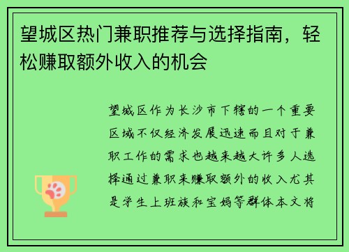 望城区热门兼职推荐与选择指南，轻松赚取额外收入的机会